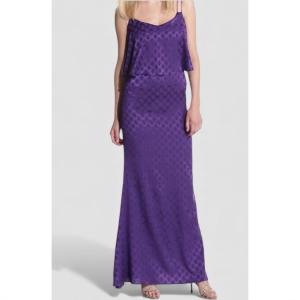 HALSTON | NWT Revolve Silk Tiered Maxi Dress in Açaí Berry, Size 4